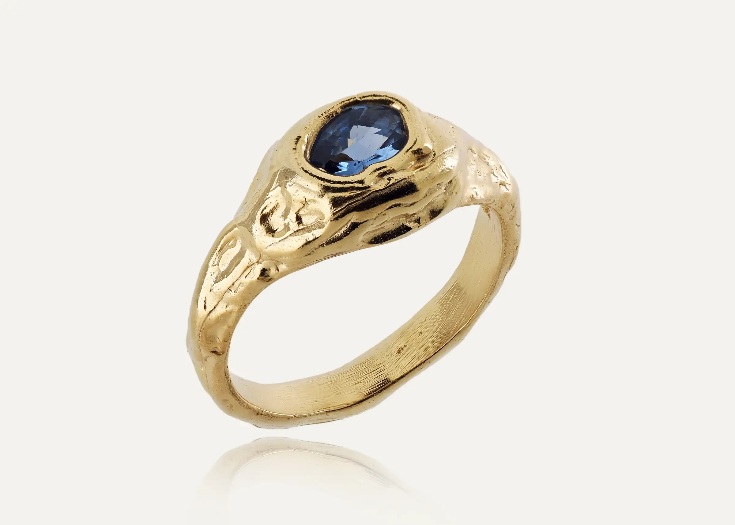 Oval London Topaz Organic Handmade Gold Vermeil Silver Ring