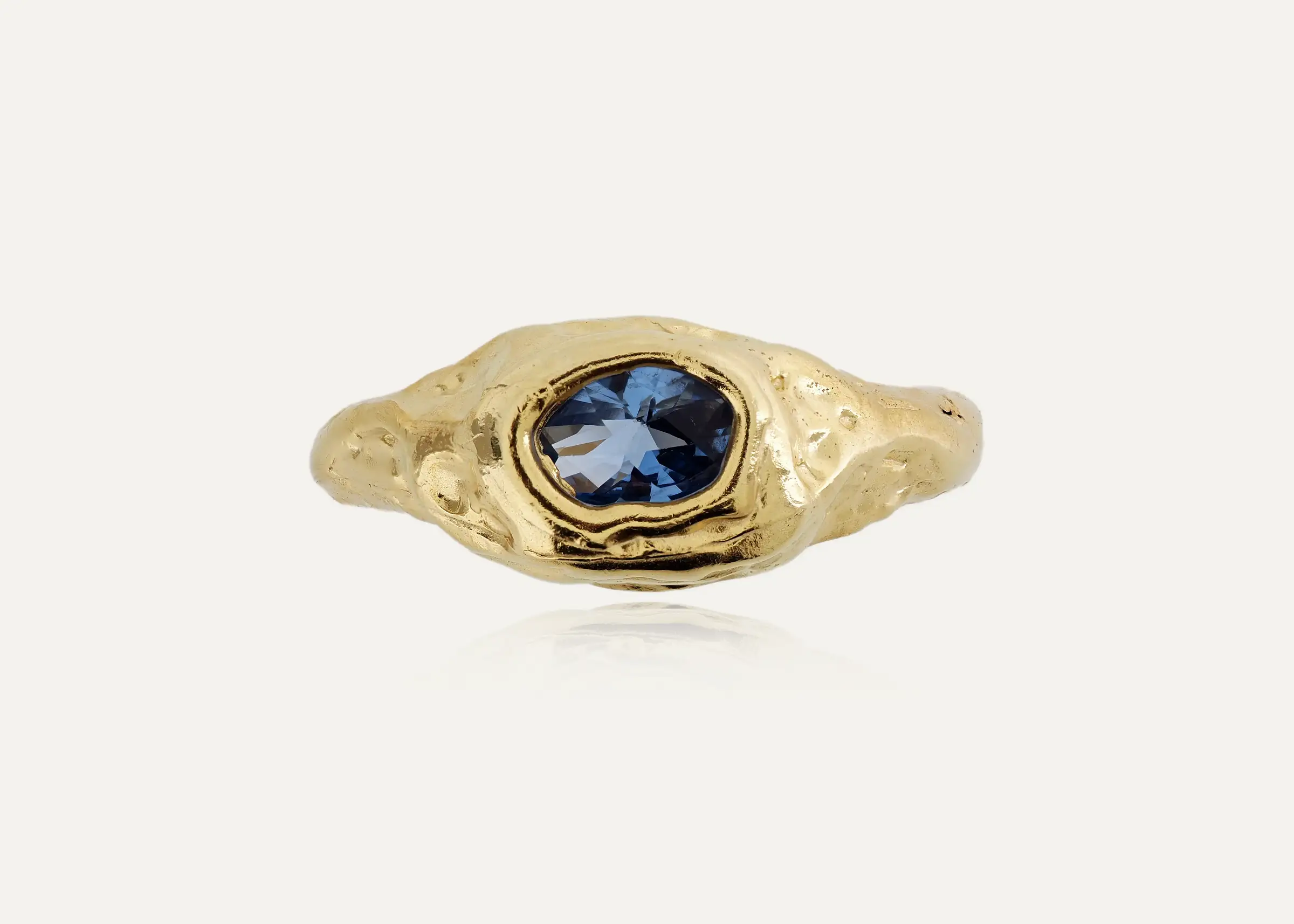 Oval London Topaz Organic Handmade Gold Vermeil Silver Ring