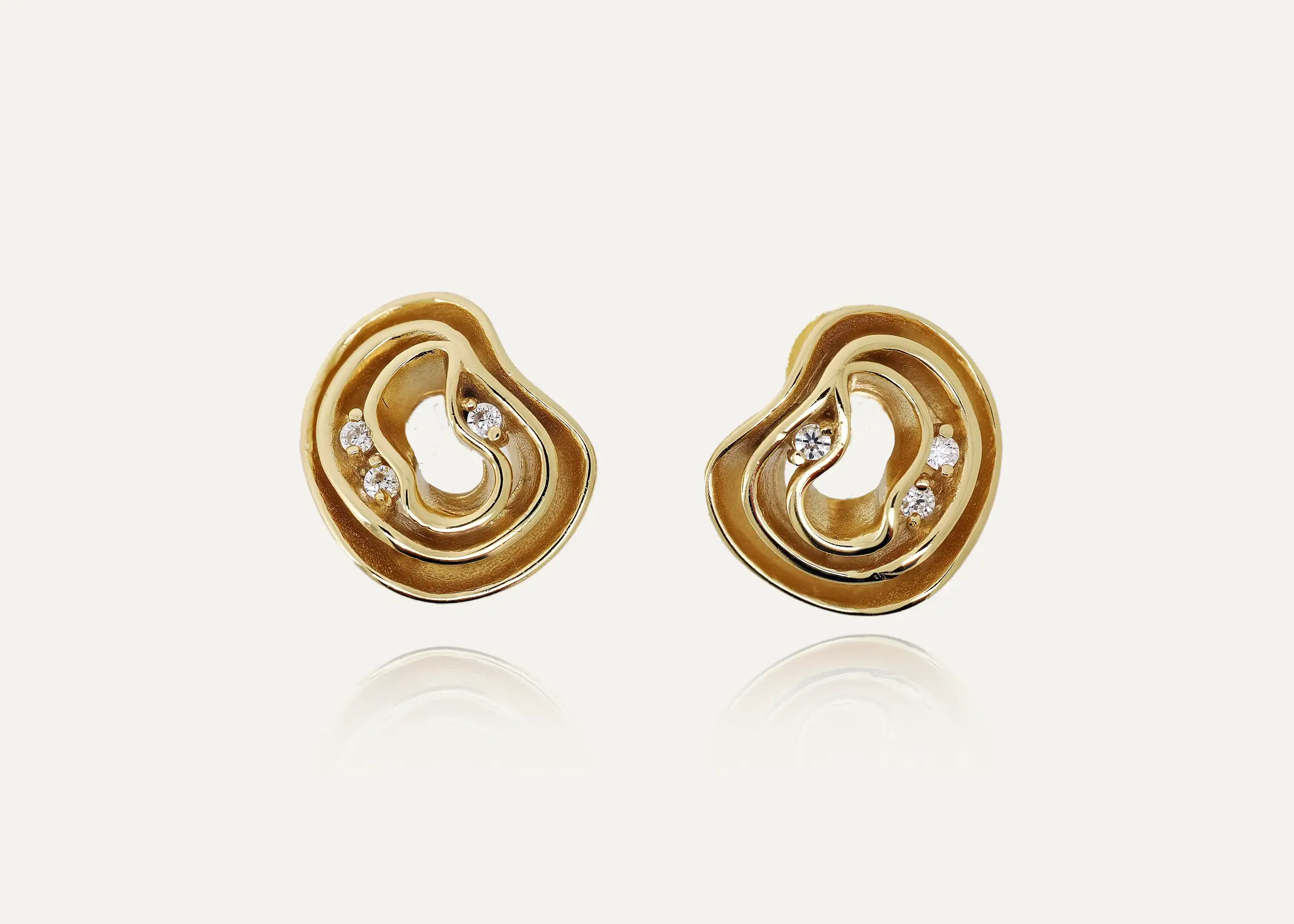 Gold Vermeil Sterling Silver Wave Stud Earrings with Cubic Zirconia