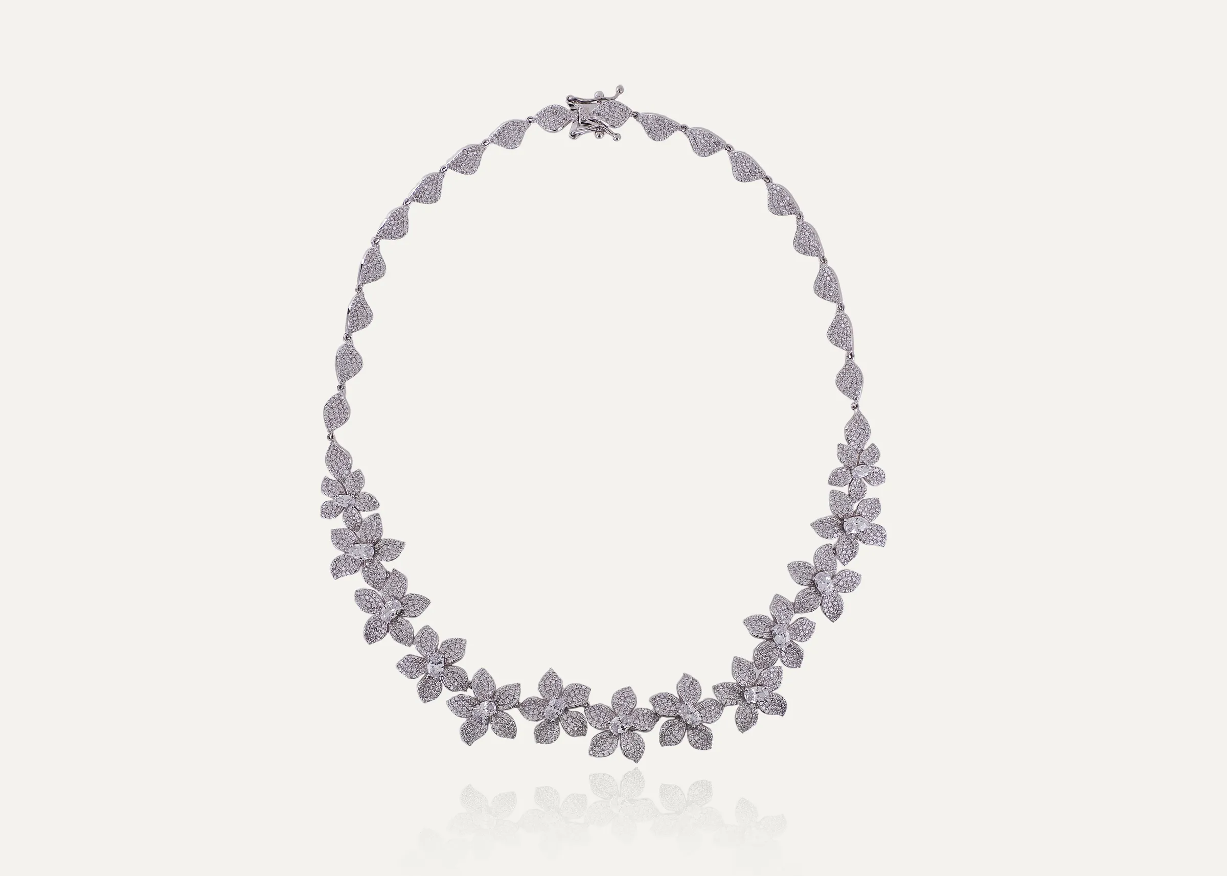 Defender Flower Design Silver Necklace with Zirconia