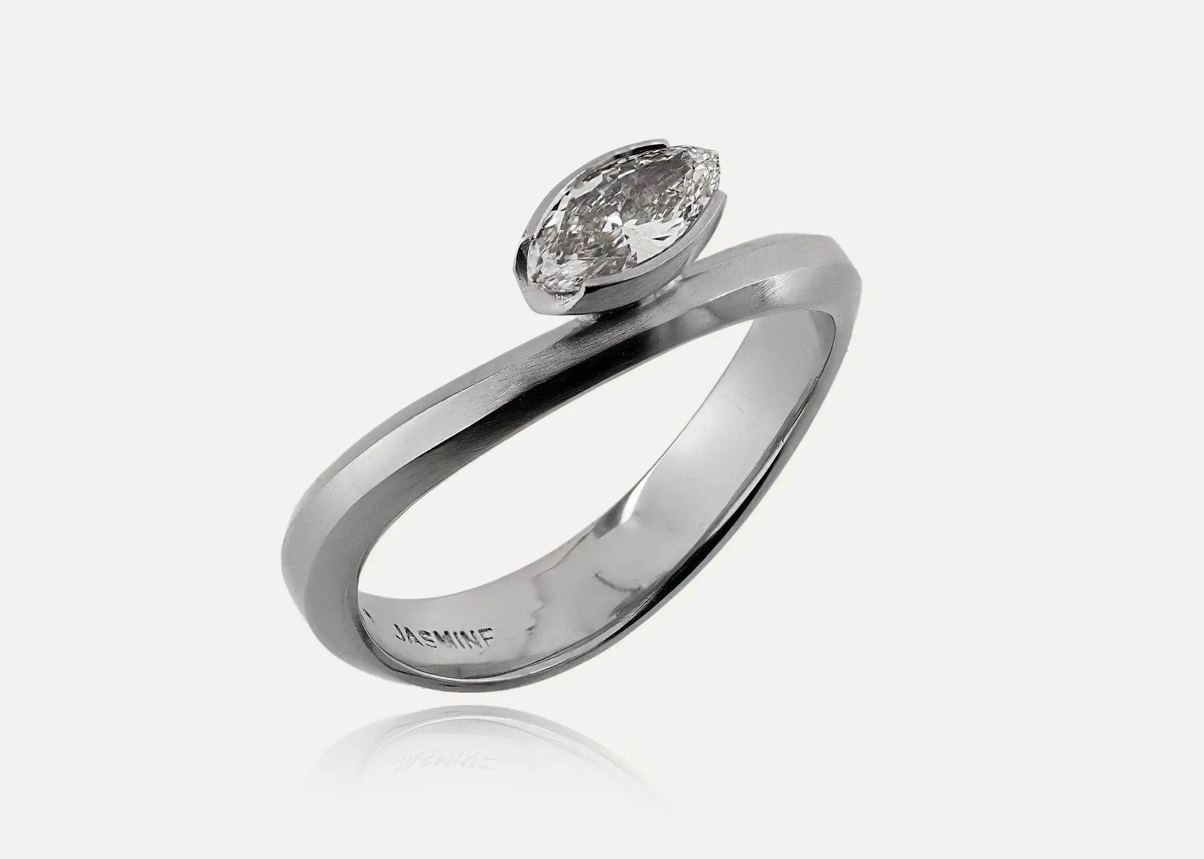 18ct Palladium White Gold Wave 0.50ct Marquise Cut Diamond Ring