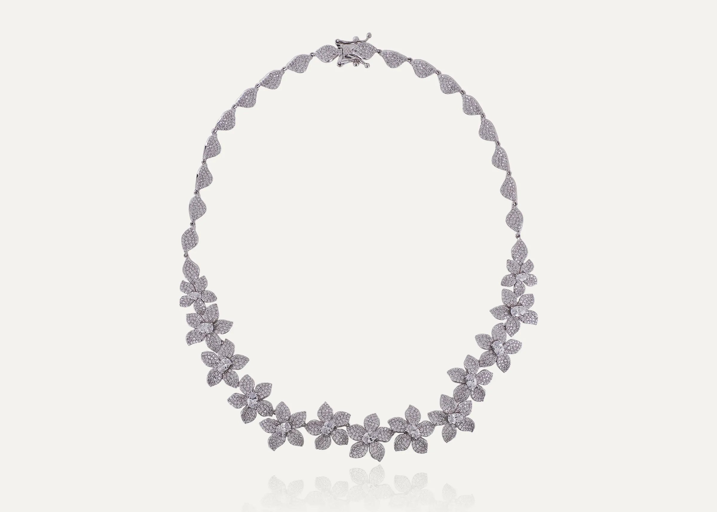 Defender Flower Design Silver Necklace with Zirconia